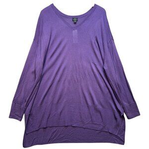 Worthington Women's V Neck Tunic Pullover Sweater Long Sleeve Size 1X Purple